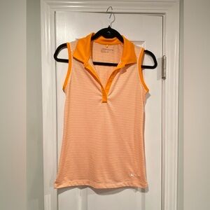 Nike Dri Fit Gold Size XS Sleeveless V Neck Collared Athletic Top Orange Stripes